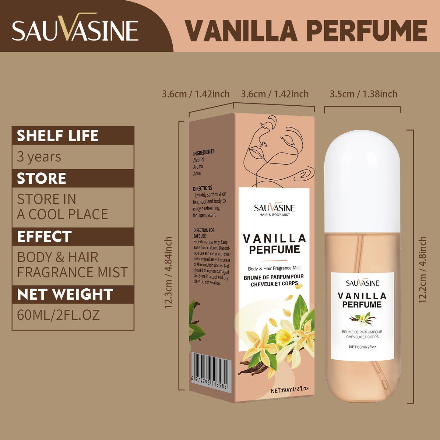 Vanilla Hair Body Spray 60ml